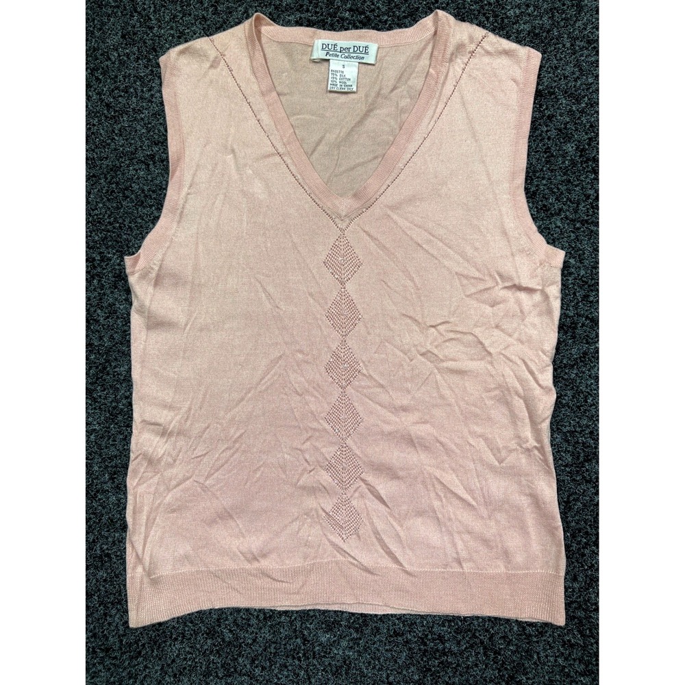 Vintage Due Per Due Sweater Wool Silk S Small Petite Knit Pointelle Pink V Neck